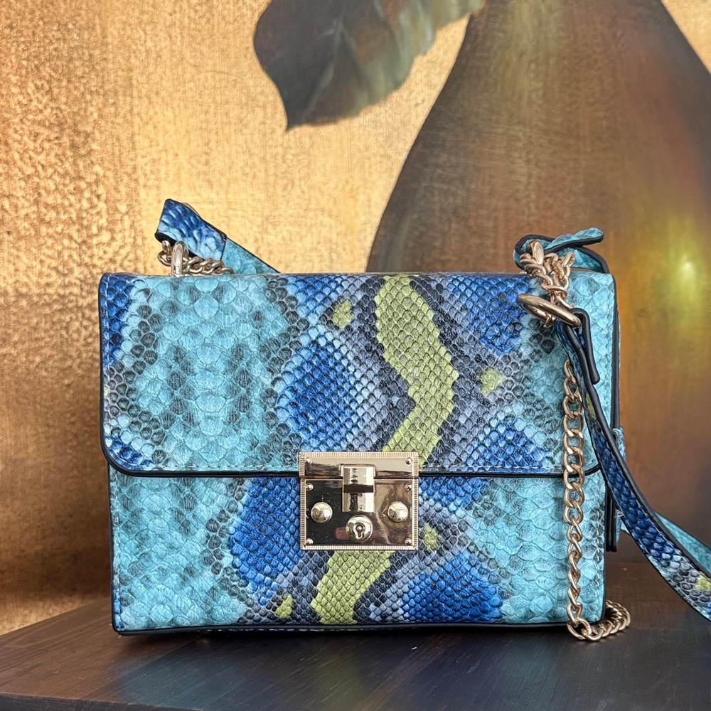 Blue and Green Snake Print Women's Bag